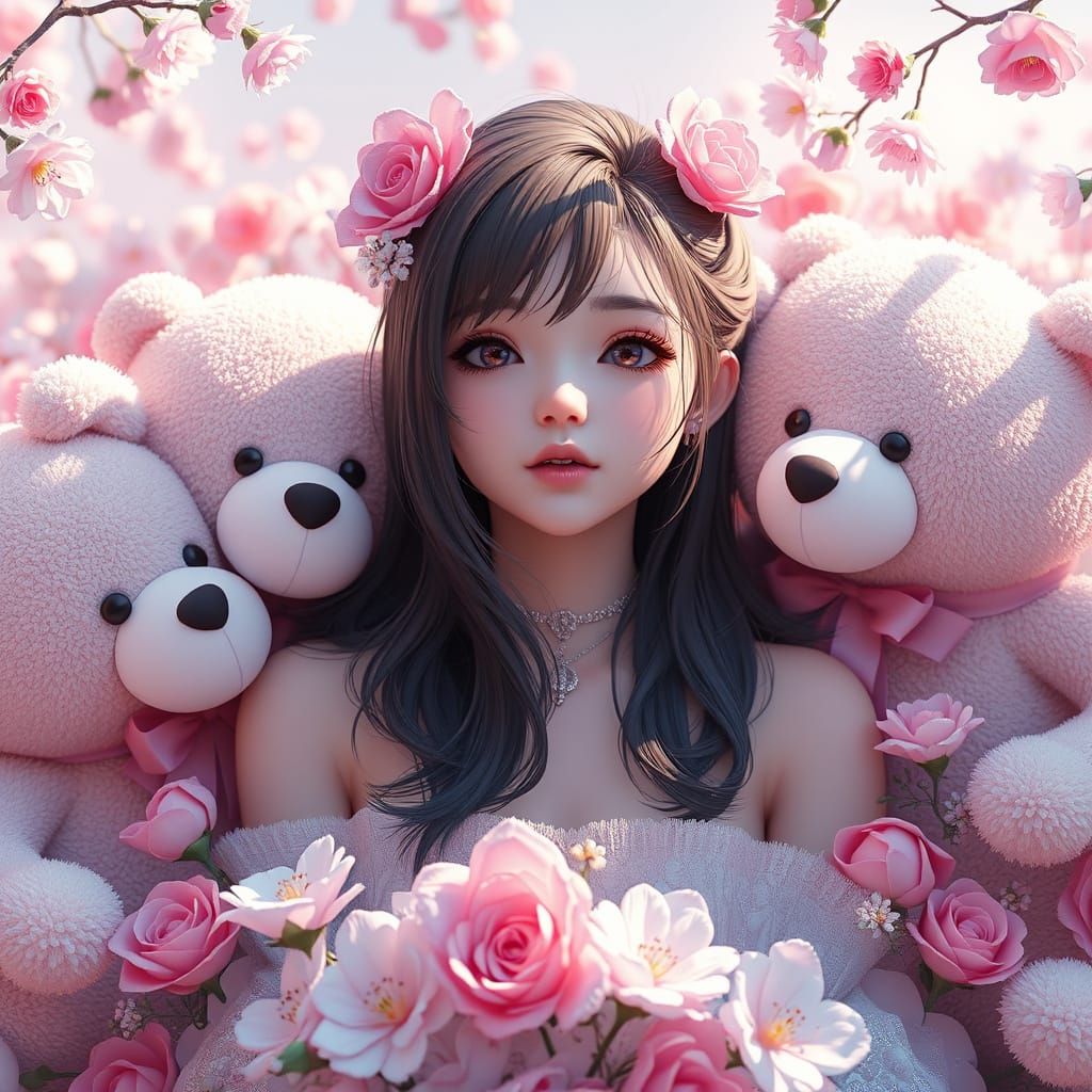 Aesthetic Anime Concept Art of Woman in Whimsical Wonderland