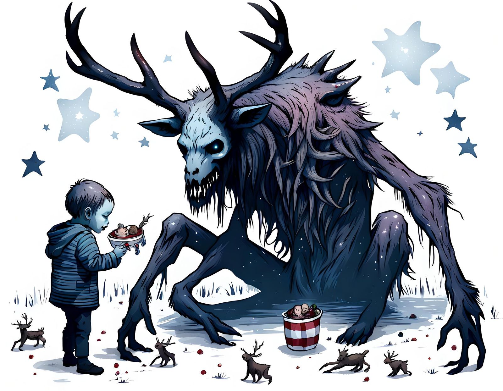 Wendigo eating tiny baby star children - AI Generated Artwork ...