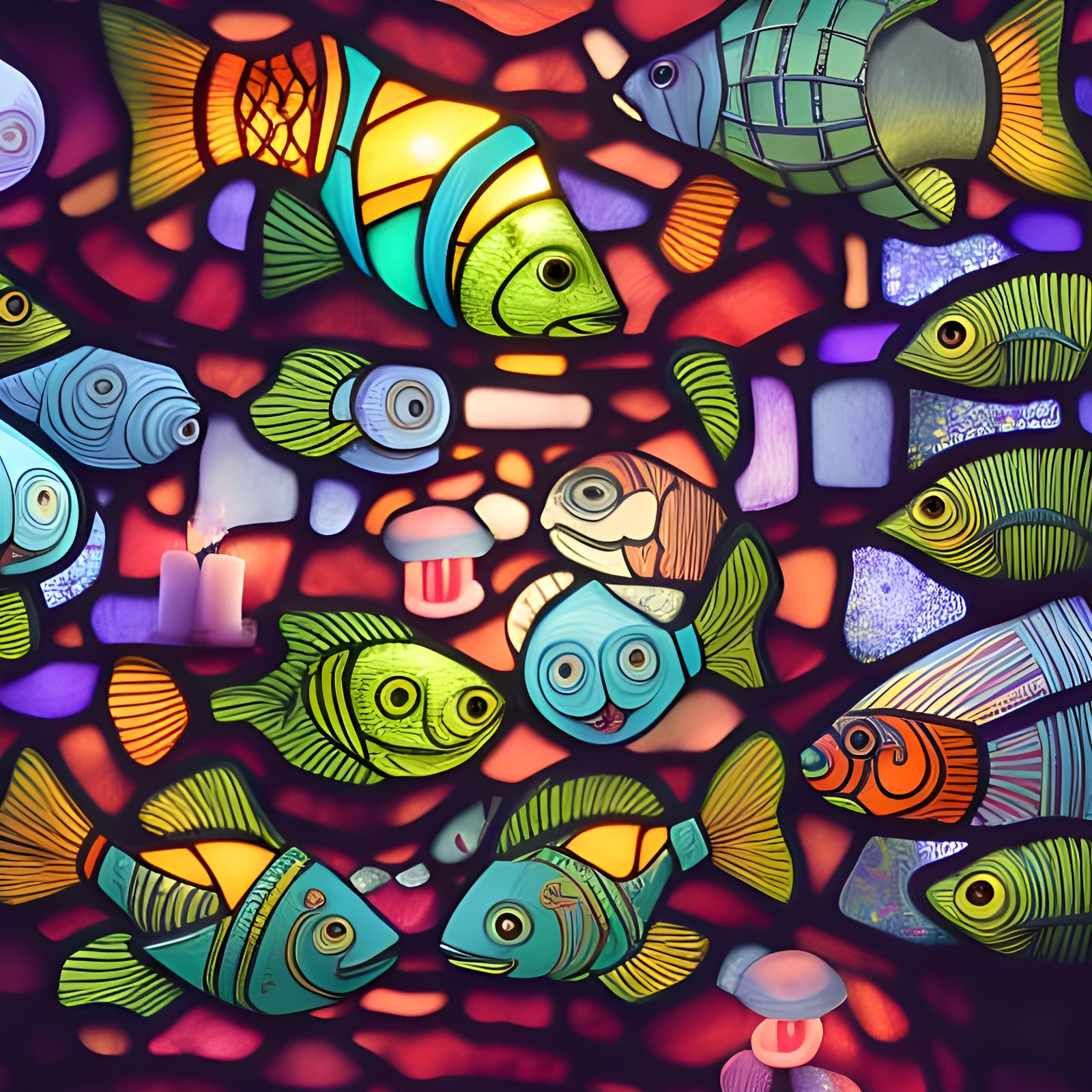 a set of four decorative lanterns with fish in them, differe...