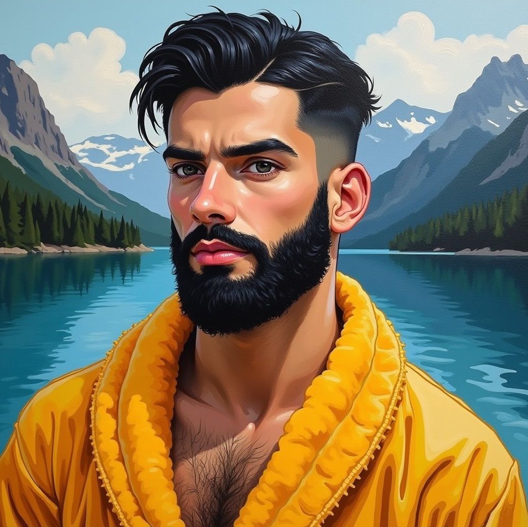 A  handsome  young man  with a gorgeous  black beard