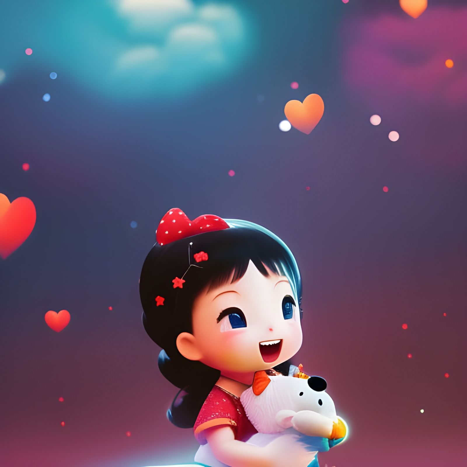 Adorable little lady laughing with her teddy bear