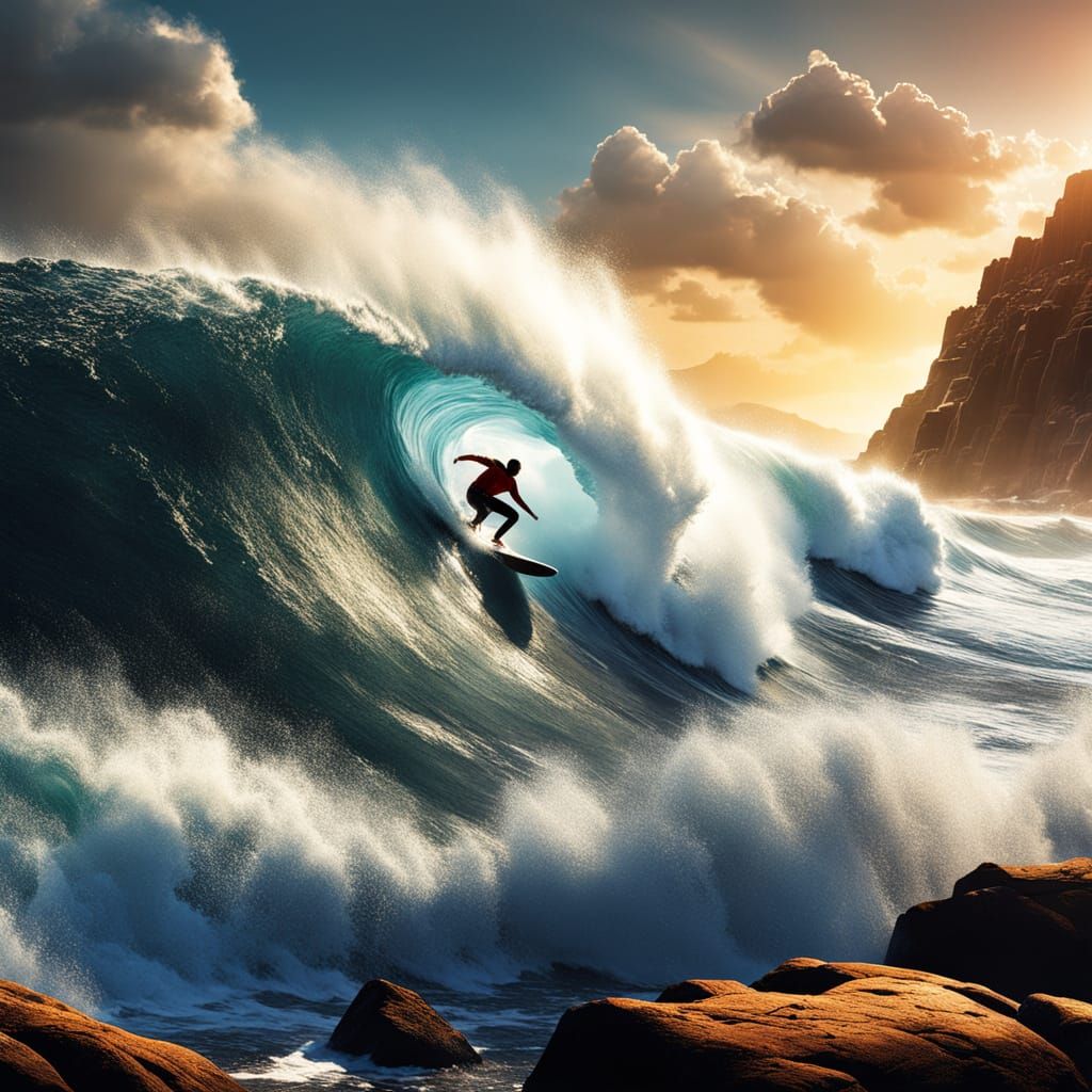 Surfing a massive wave:  by @Bobbles52