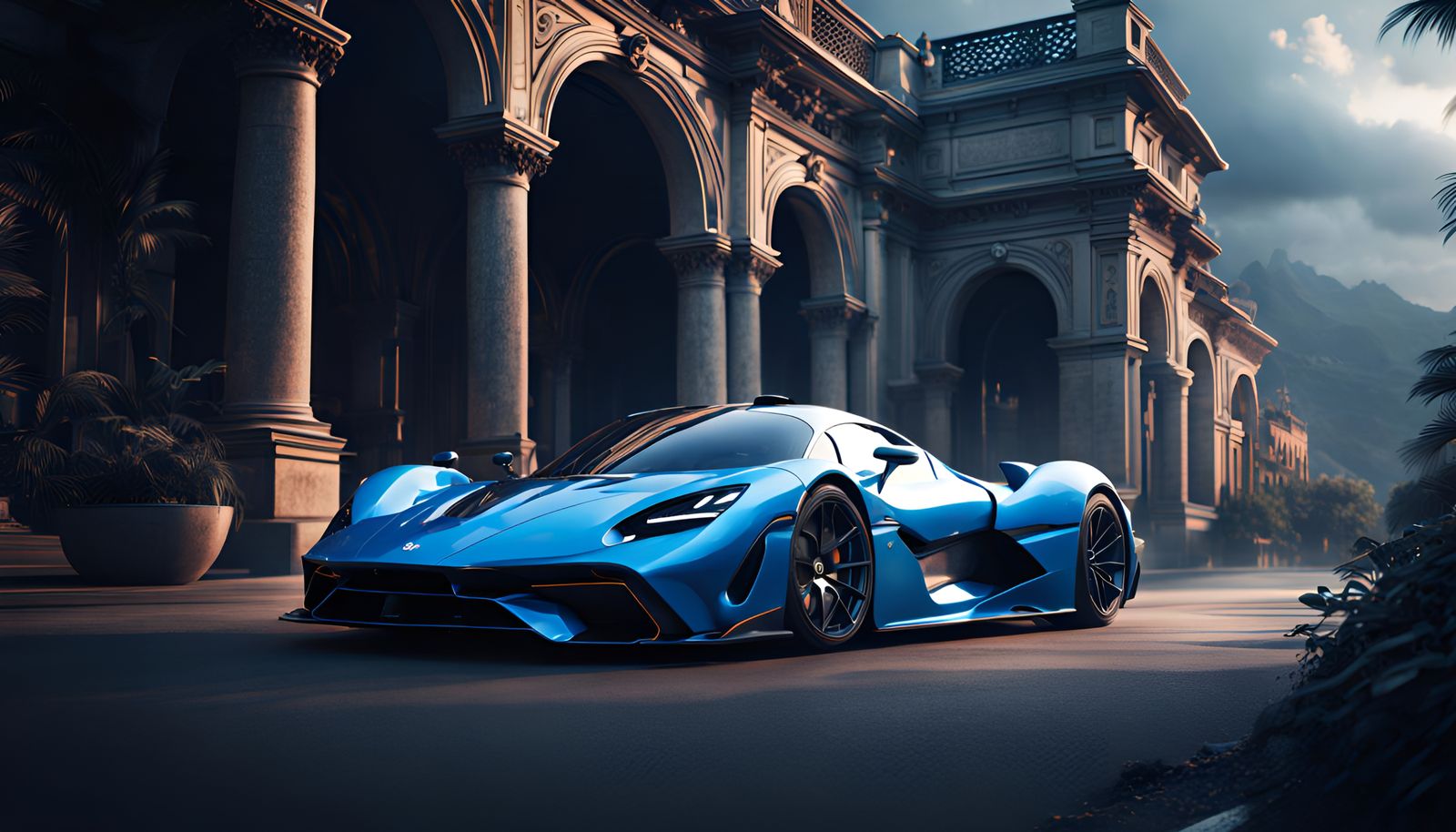 Blue fourdoor-hypercar - AI Generated Artwork - NightCafe Creator