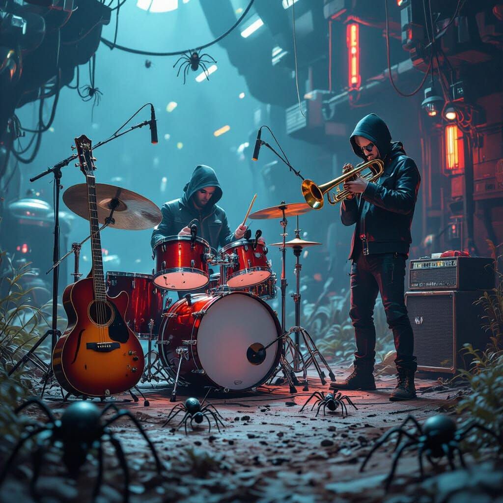 Spider Miners Ready to Play in Surreal Scene