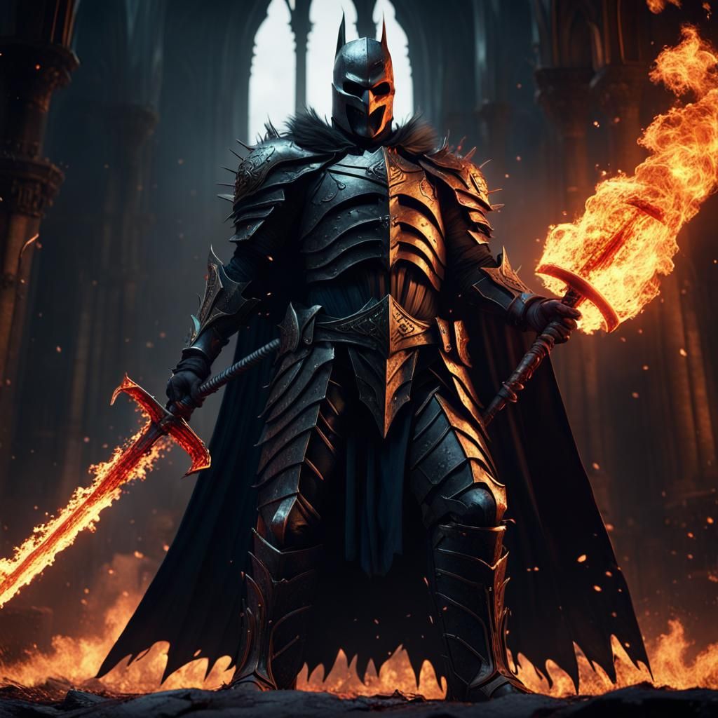 Dark Knight, wielding a flaming greatsword. standing in front of a ...