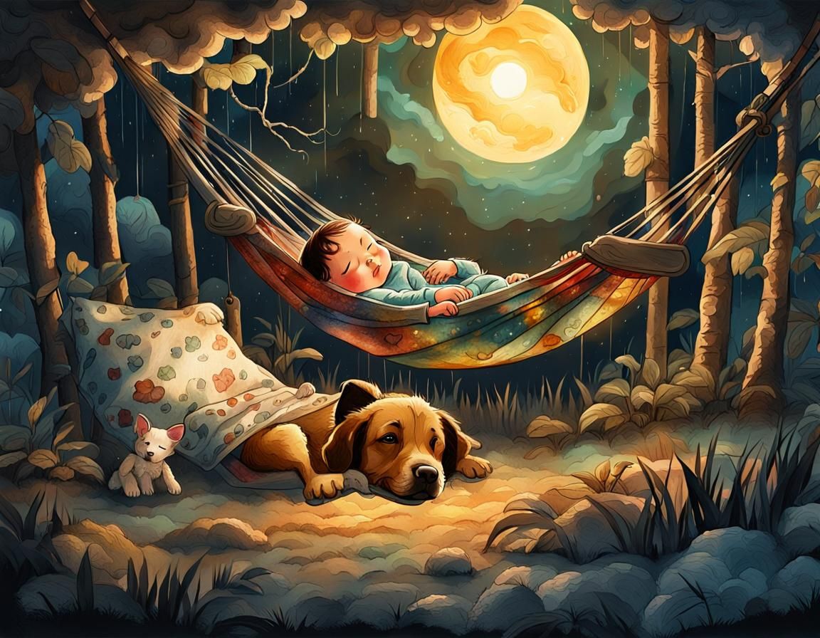 A child sleeping in a hammock - AI Generated Artwork - NightCafe Creator