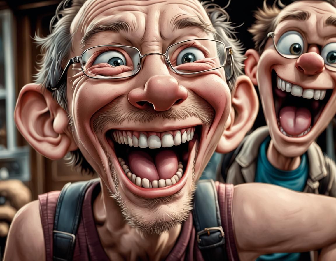 Happy Laughing out loud as drawn by Bill Watterson,, squinting eyes, contagous laughter. intricate details, ...  by @Thaxam