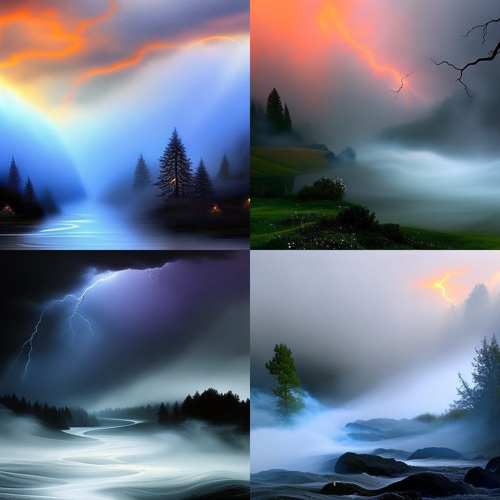 "gothic river fire-storm, fantasy, lightning under the river waves, fog and mist, in the art style of anato finnstark"