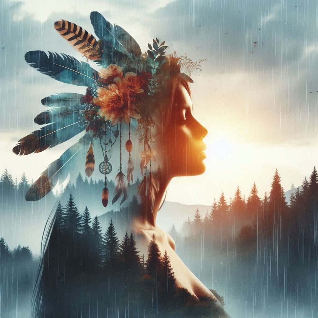double exposure beautiful fantasy DALL-E 3 portrait landscap...