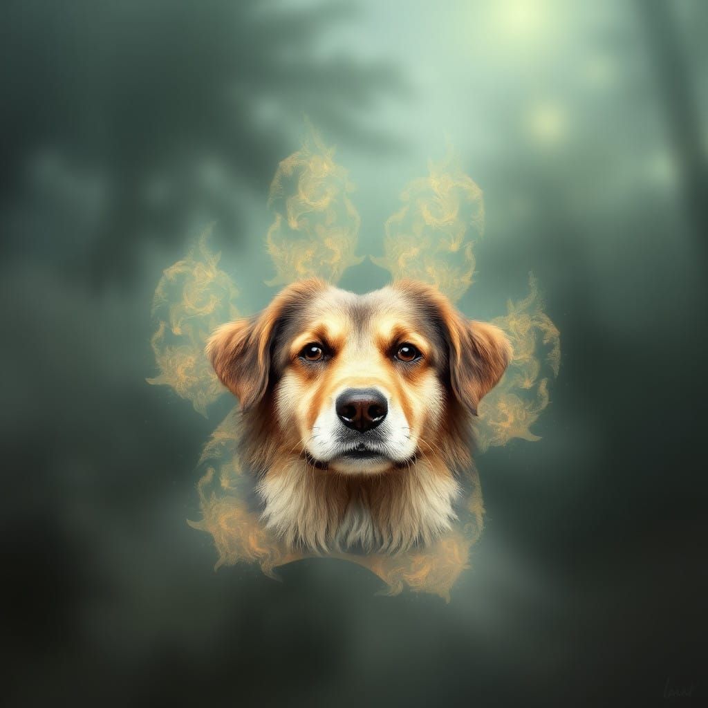 Ethereal Fantasy Canine Paw Print with Face