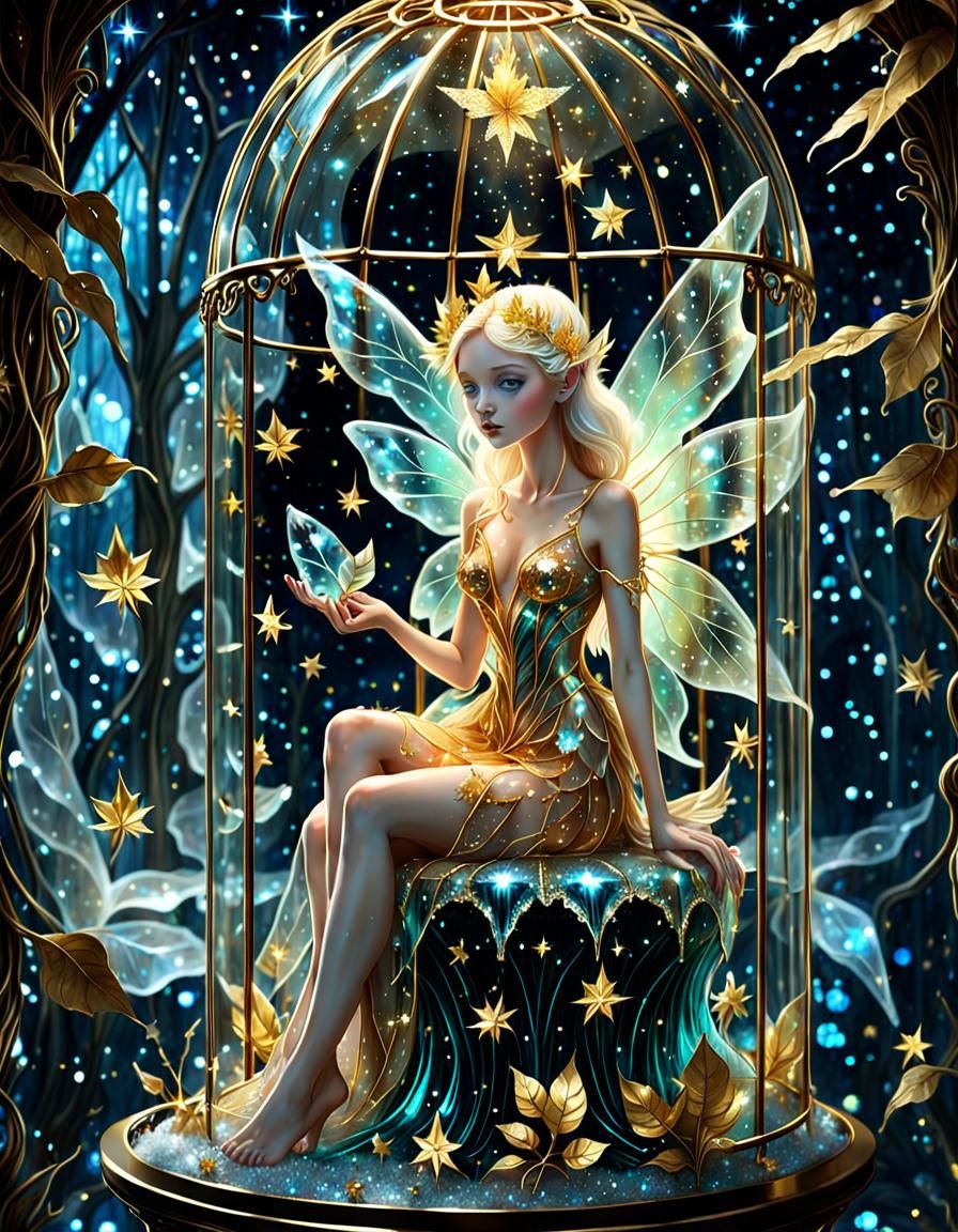 Gold fairy in crystal cage  by @rhadooss