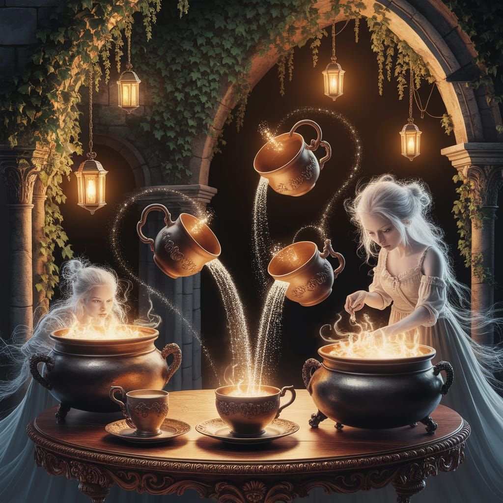 An enchanted café where the coffee cups hover  by @Freedomlass
