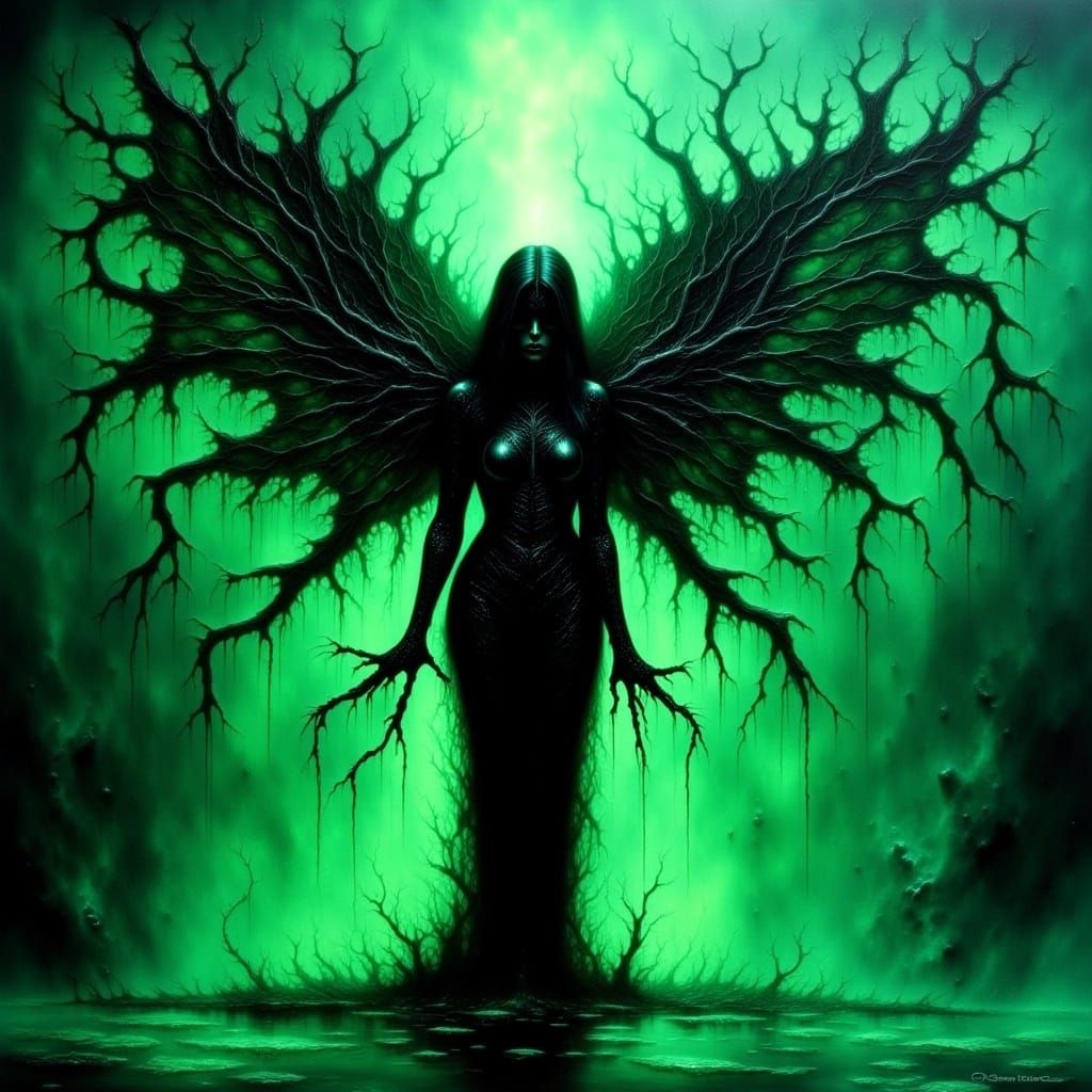 monochromatic green, a silhouette of a person being torn in all directions by inner demons feeling overwhelmed, feeling small, fearful, anxi...