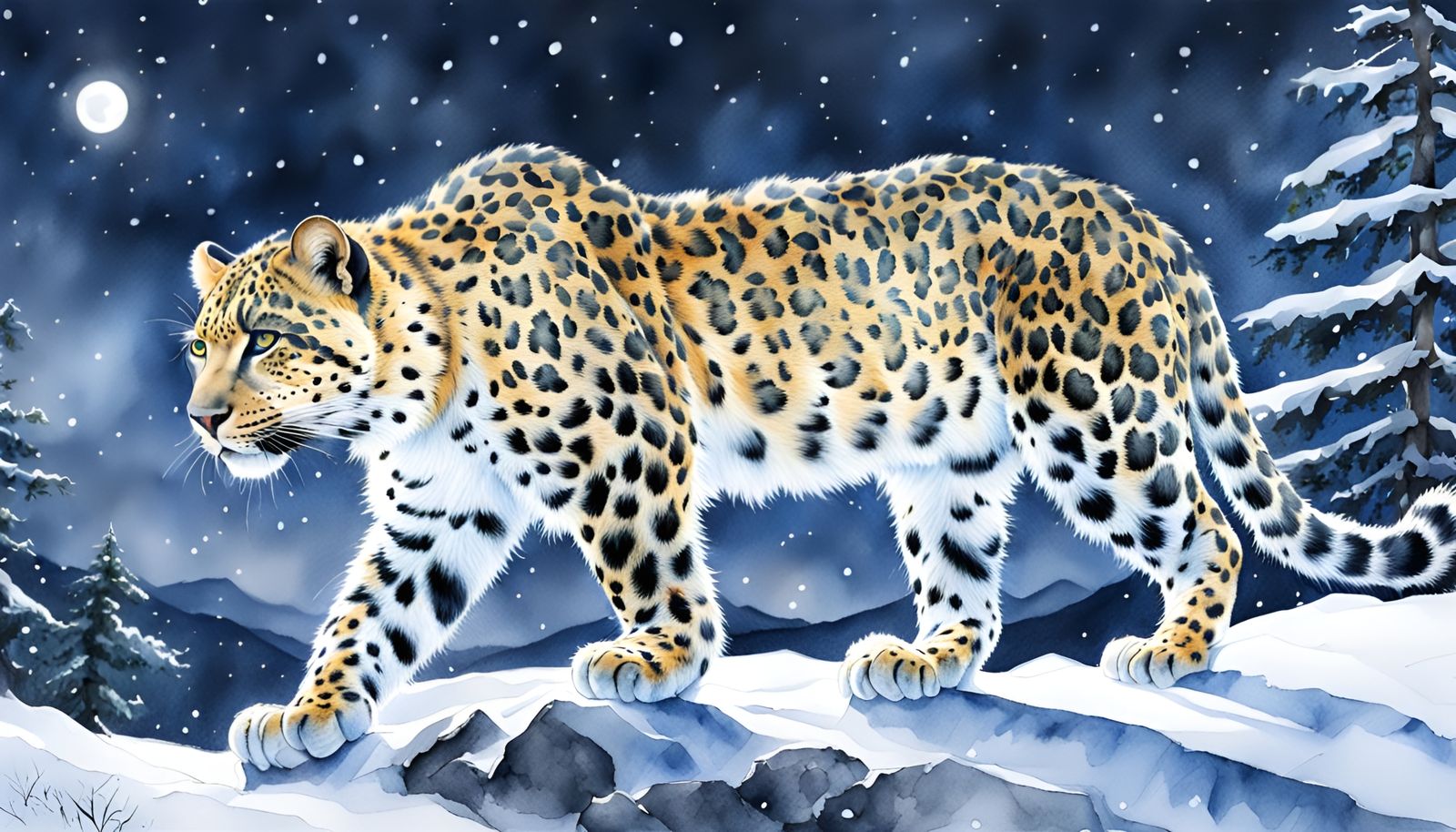Amur Leopard Snow Changbai Mountains Nighttime