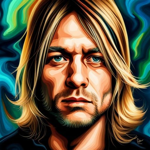 A portrait of Kurt Cobain in the style of a fractal artist named ...