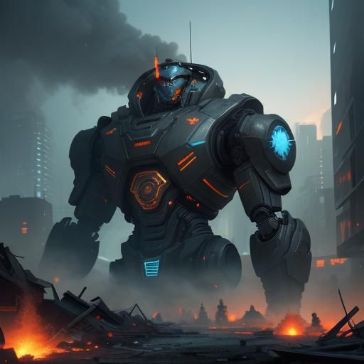 Robots Battle in Ruined City