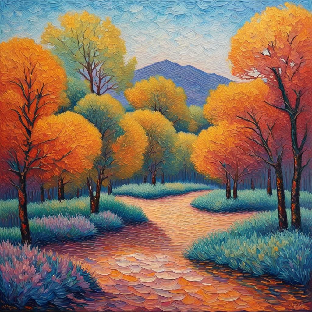 detailed mirage, defined lines, neoimpressionism expressionist style