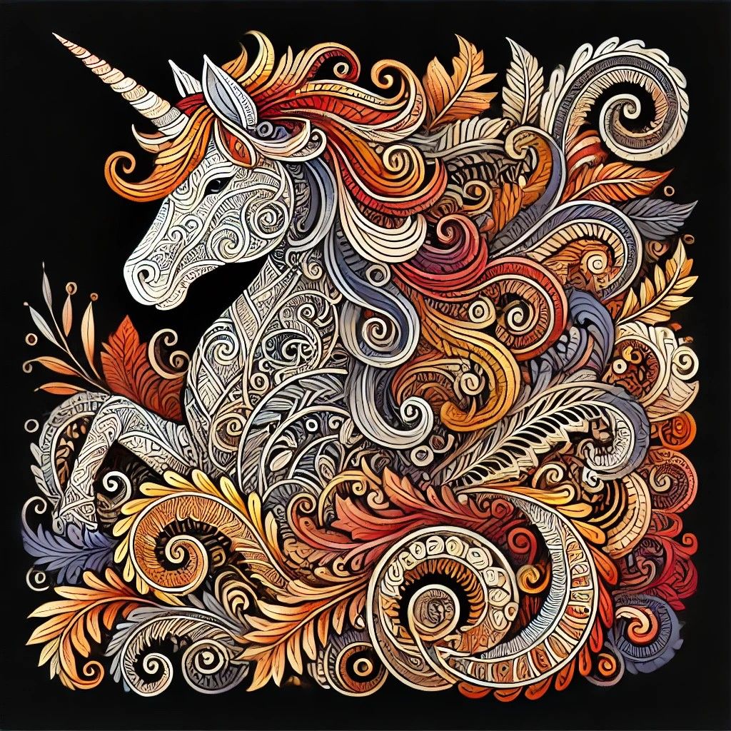 An elaborate zentangle unicorn