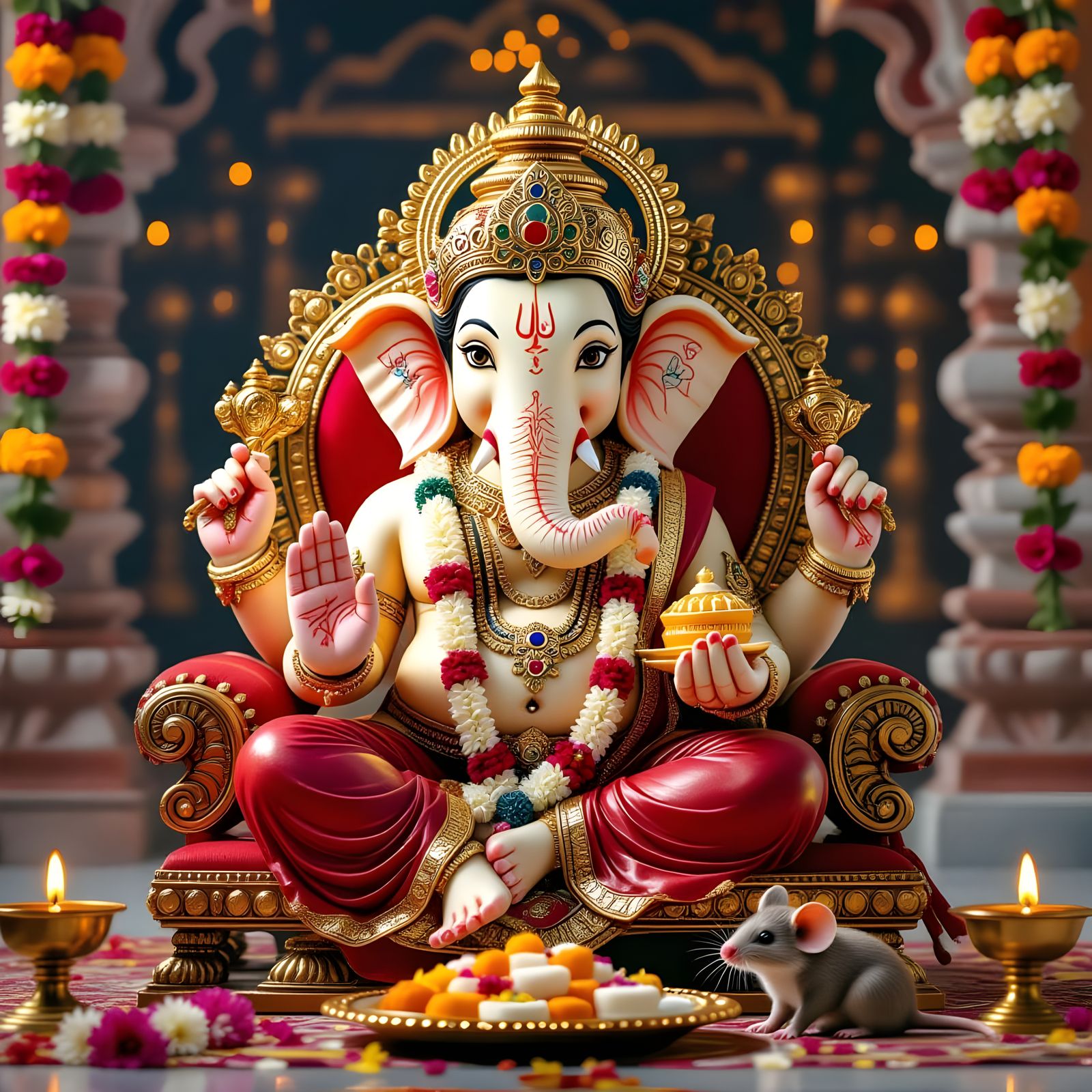 Realistic Image of Lord Ganesha Idol in Lotus Pose