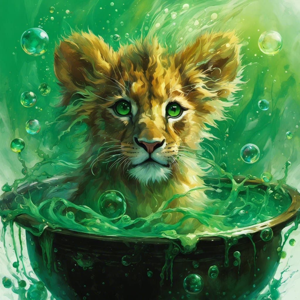 Lion Cub Playing in a Healing Potion 2 - AI Generated Artwork ...