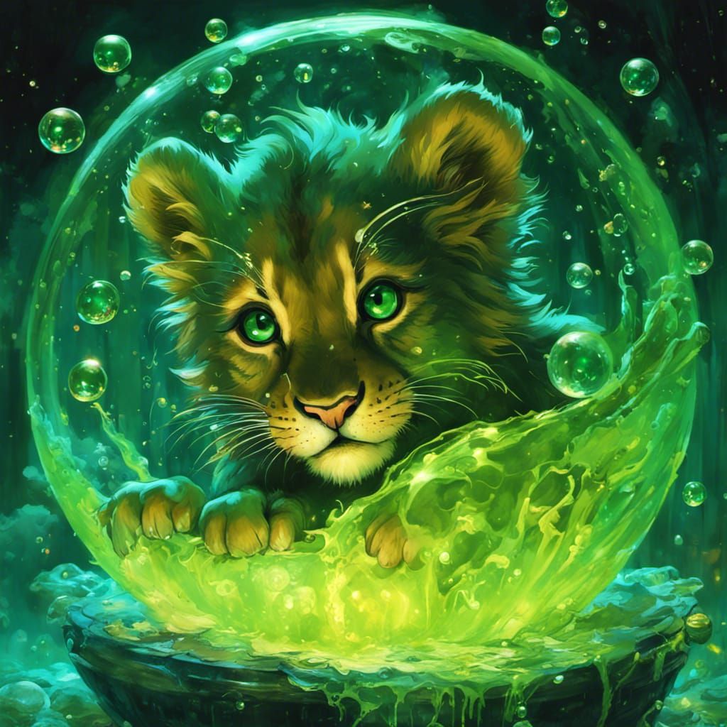 Lion Cub Playing in a Healing Potion 3 - AI Generated Artwork ...