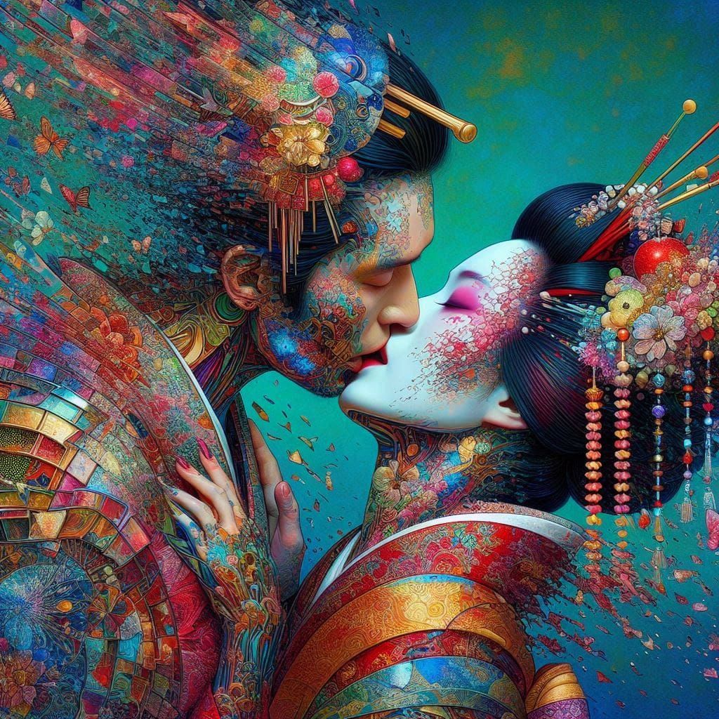 Japanese couple kissing