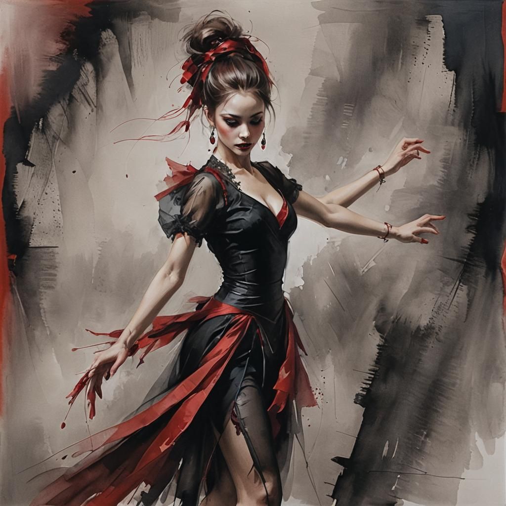 (black and dark red colours) :: from soke  appears dancer in...