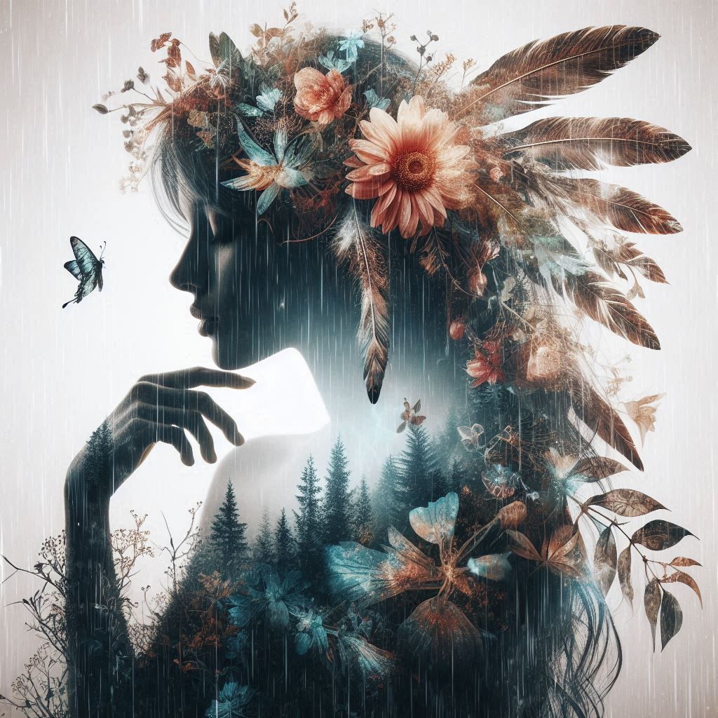 double exposure beautiful fantasy DALL-E 3 portrait landscap...