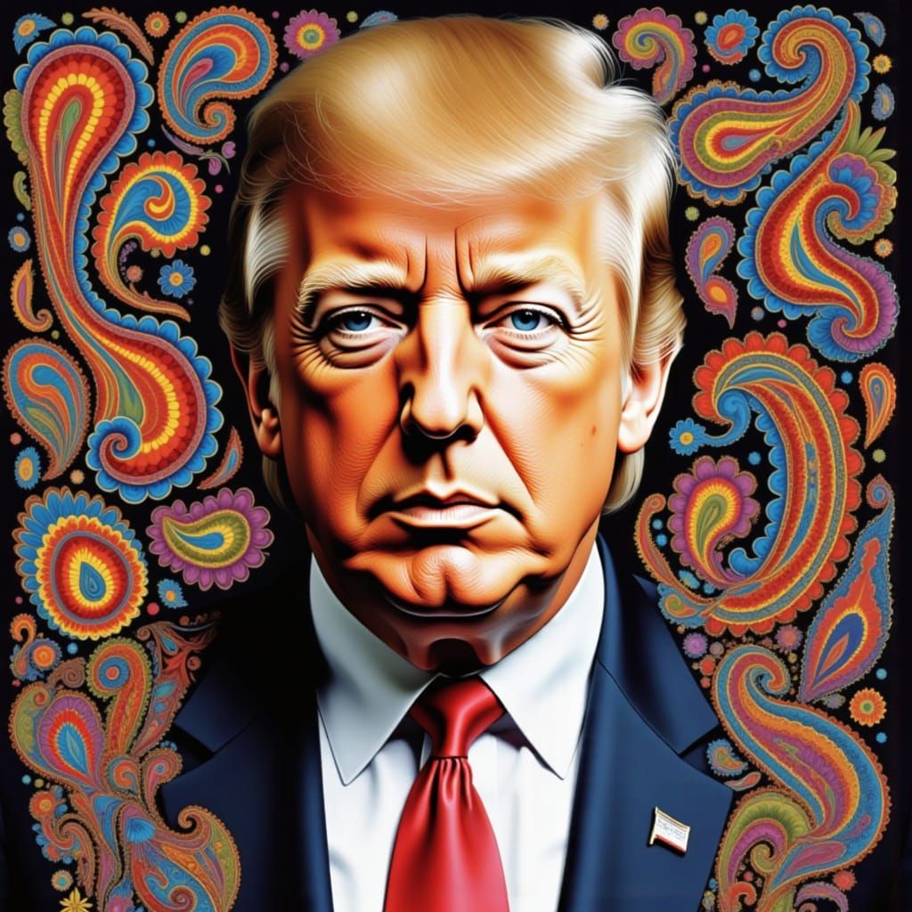 <lora:High Times:1.0> Donald Trump, paisley