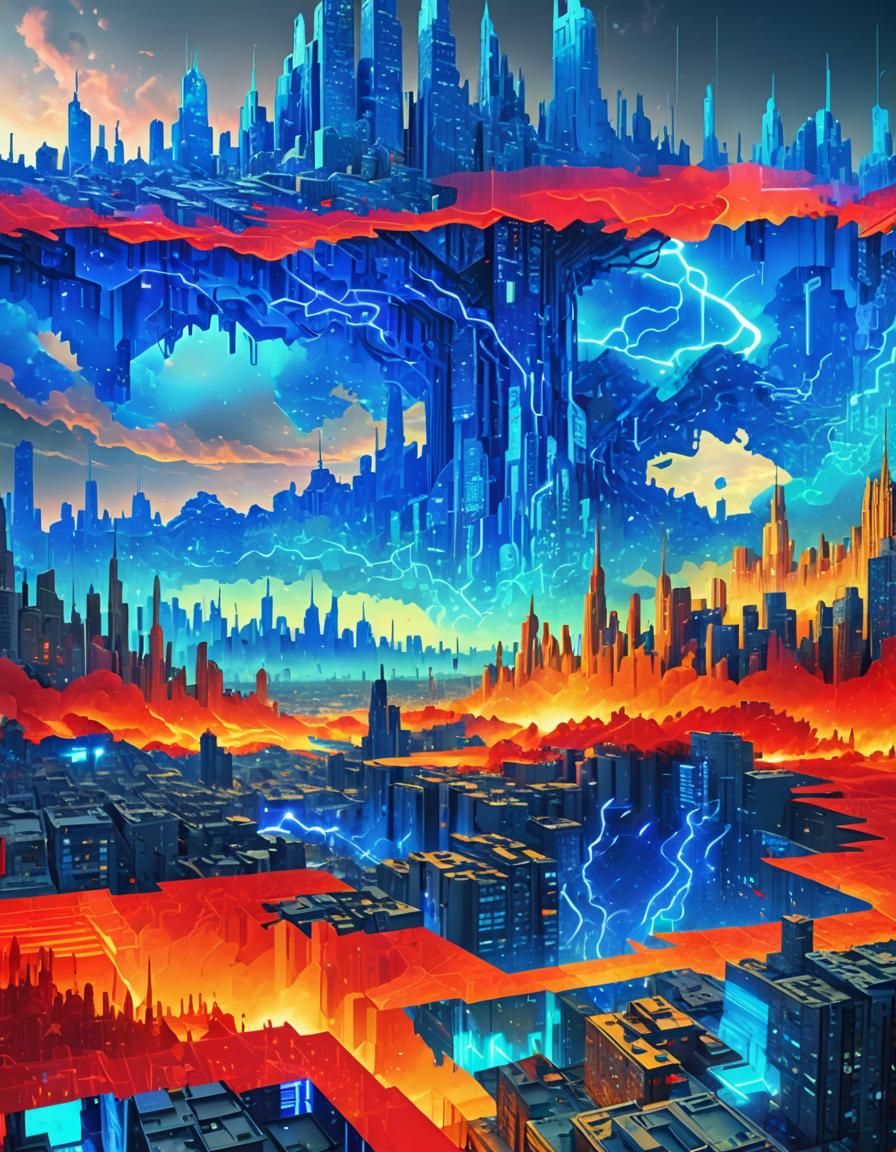 Dystopian post-apocalyptic Metropolis, A surreal illustratio...