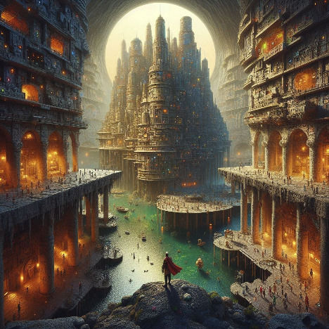 The tunnel suddenly opened out to display a magnificent underground city....