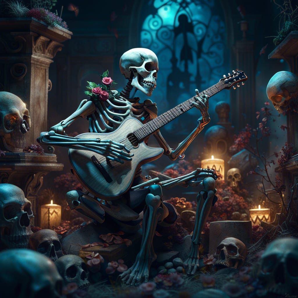 Guitar playing skeleton - AI Generated Artwork - NightCafe Creator