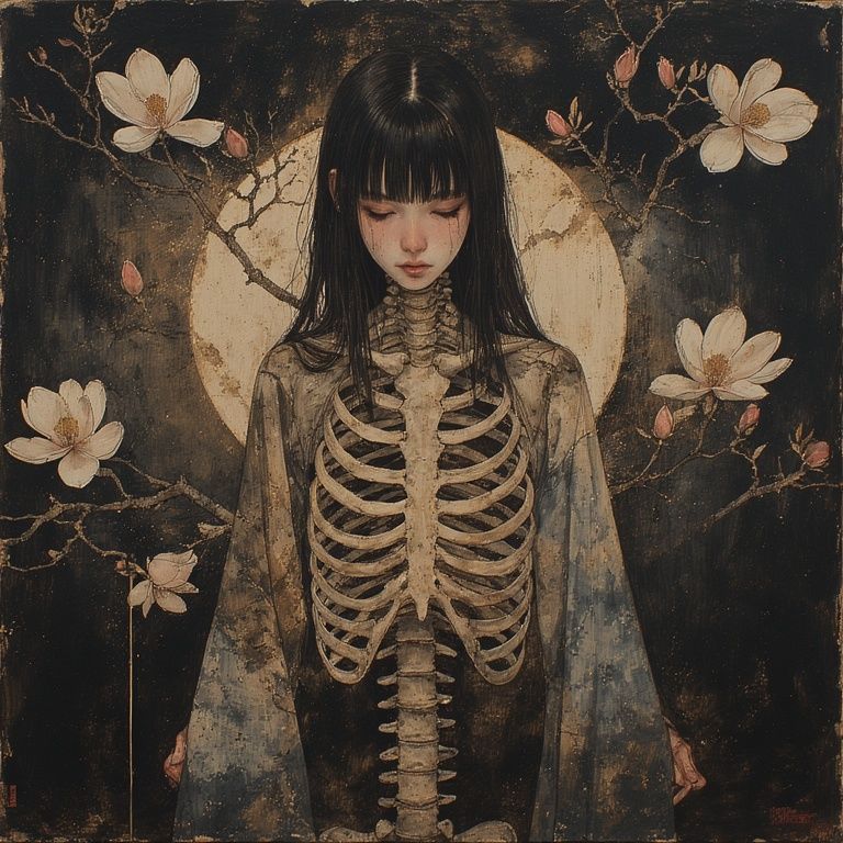 Skeleton overlay with magnolia