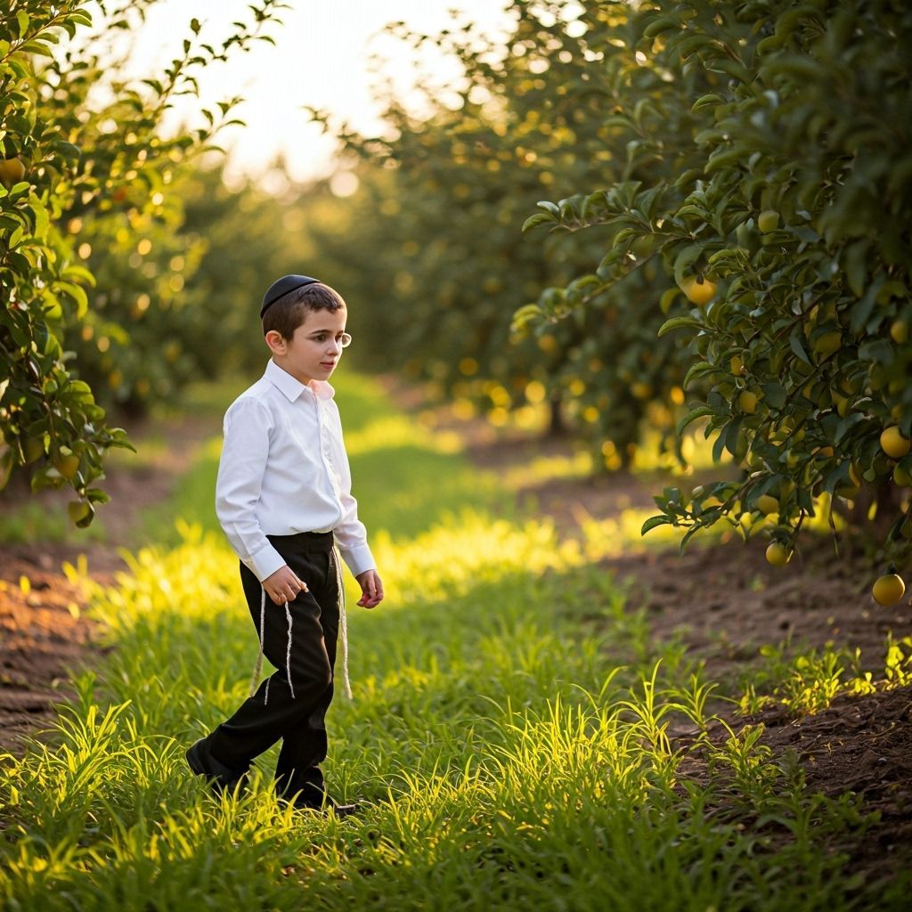 Boy in Orchard, Naturalistic Painting Style