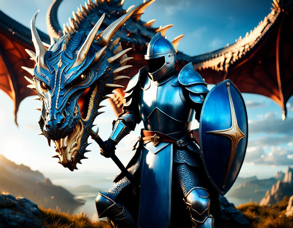 The blue knight and his Dragon  by @SteelDonkey