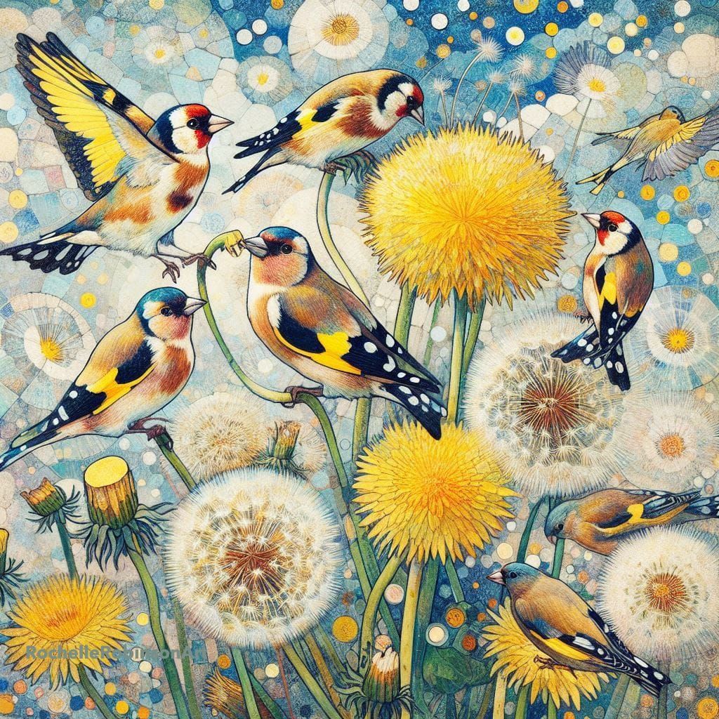 American Goldfinch  & Dandelions