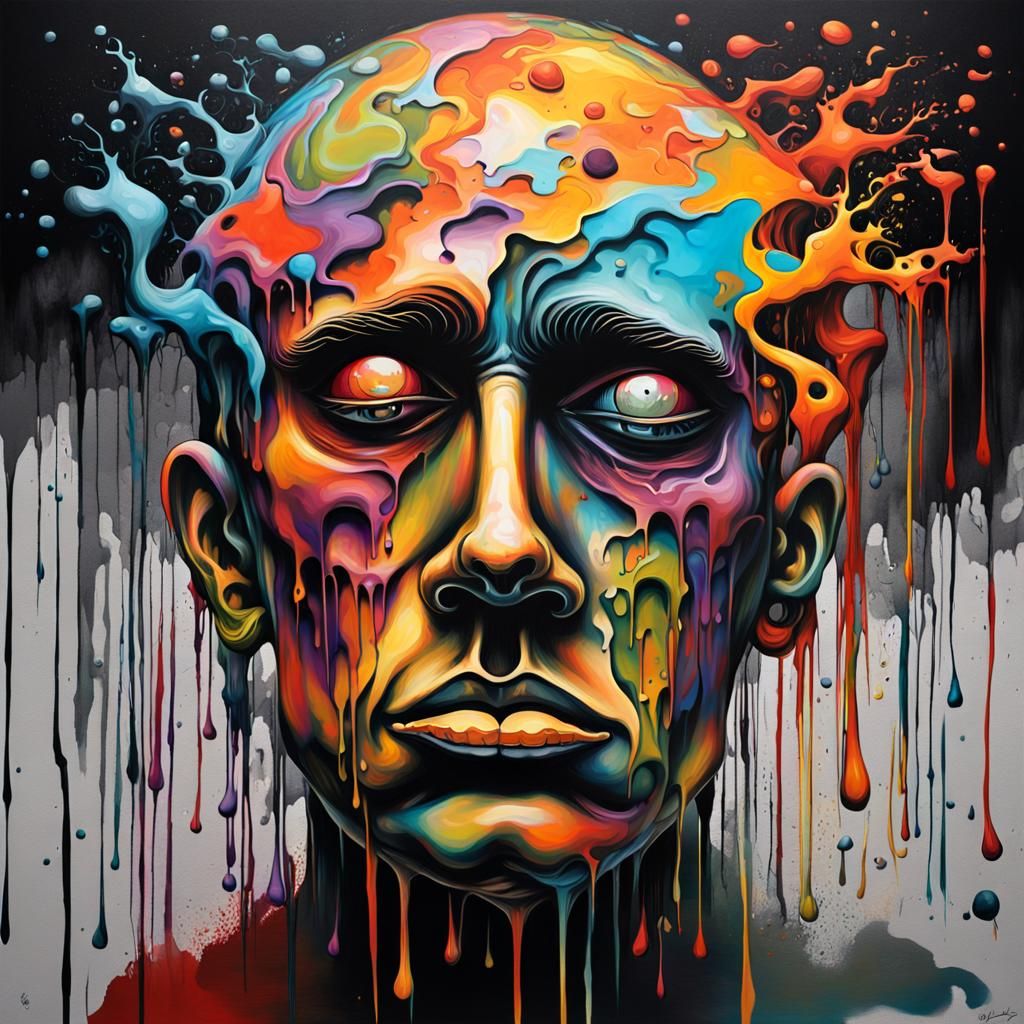 Surreal Headscape of Worries in Graffiti Art Style