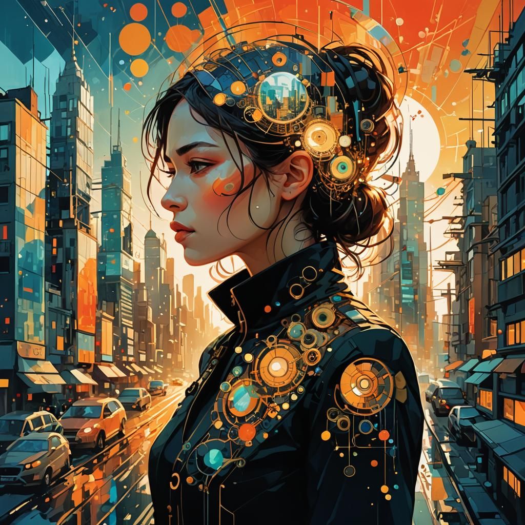 STEAMPUNK WOMAN over a shining sunrise