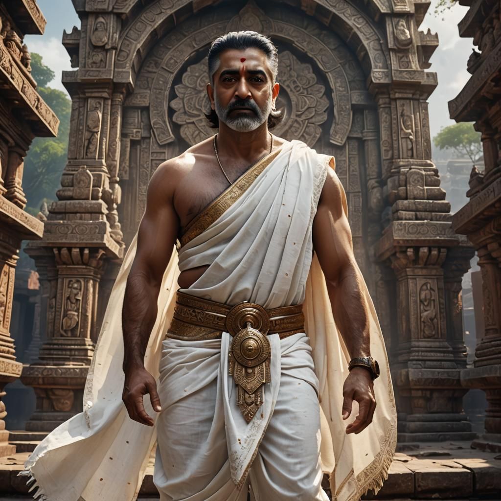 8k new fashion Kamal Hasan indian star, with silk white saro...