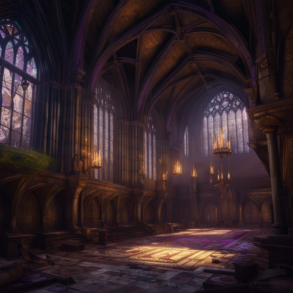 the great hall of Hogwarts abandoned and deteriorated by time. - AI ...