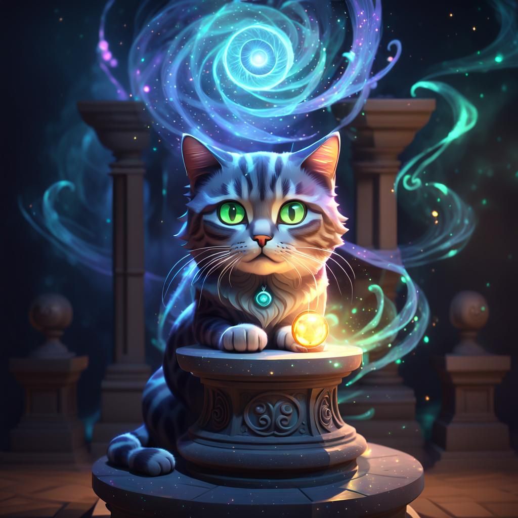 image of a clairvoyant cat that can see spirits 
with text : I can see dead people
