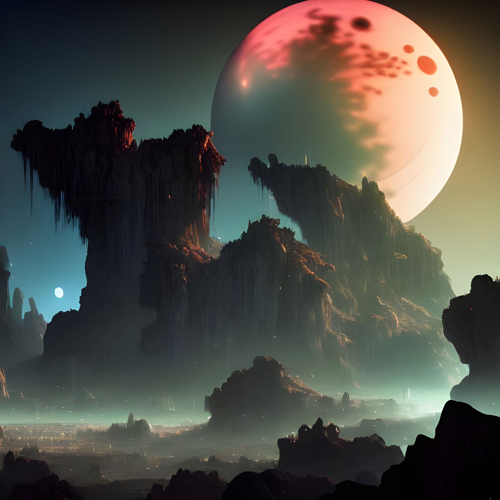 Moonrise over city of Titan VI  by @Draconicvisions