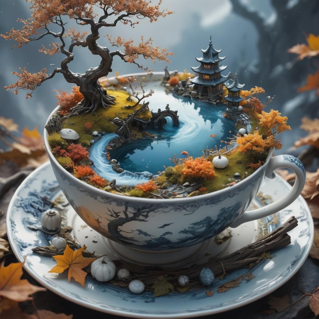 Japanese landscape in a tea cup  by @Marty