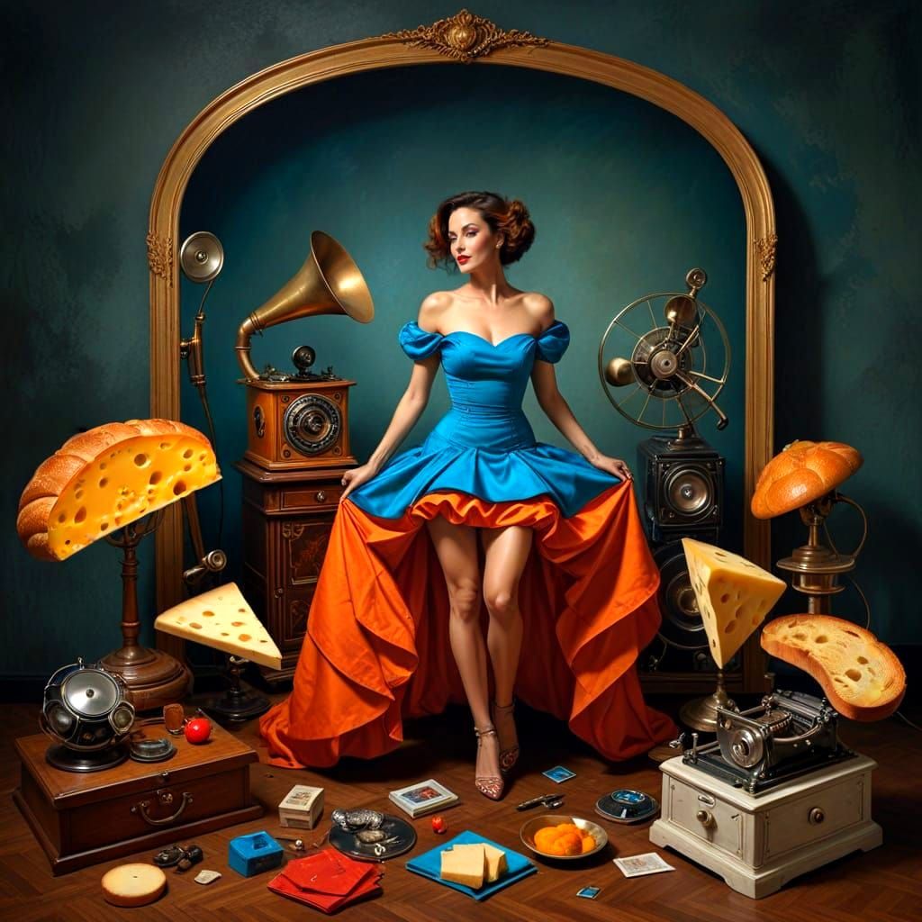 Dynamic Portrait of a Woman in Surreal Scene