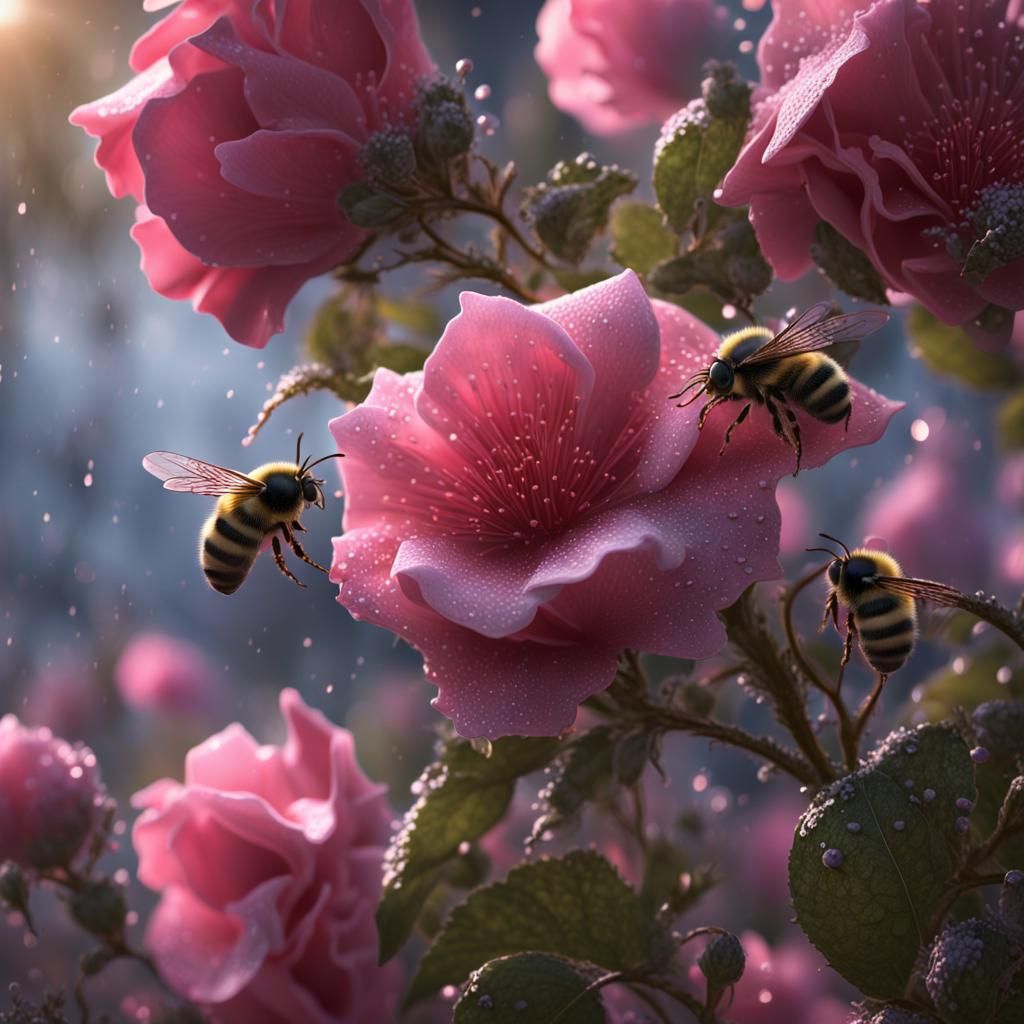 The beautiful and in great detail rose of Sharon surrounded ...