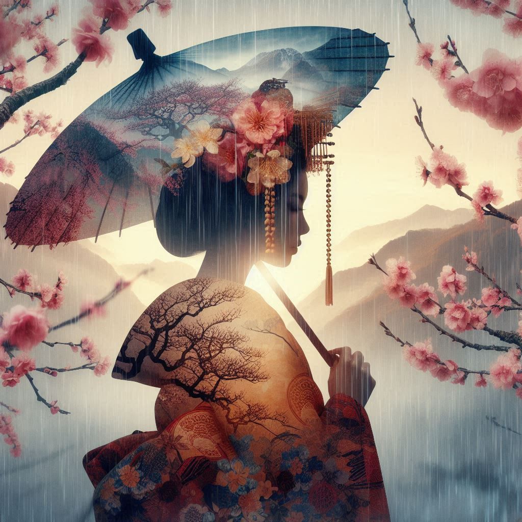 double exposure beautiful fantasy DALL-E 3 portrait landscap...