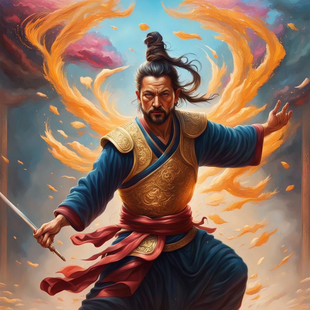 Levitating as an auspicious enlightened warrior of God.