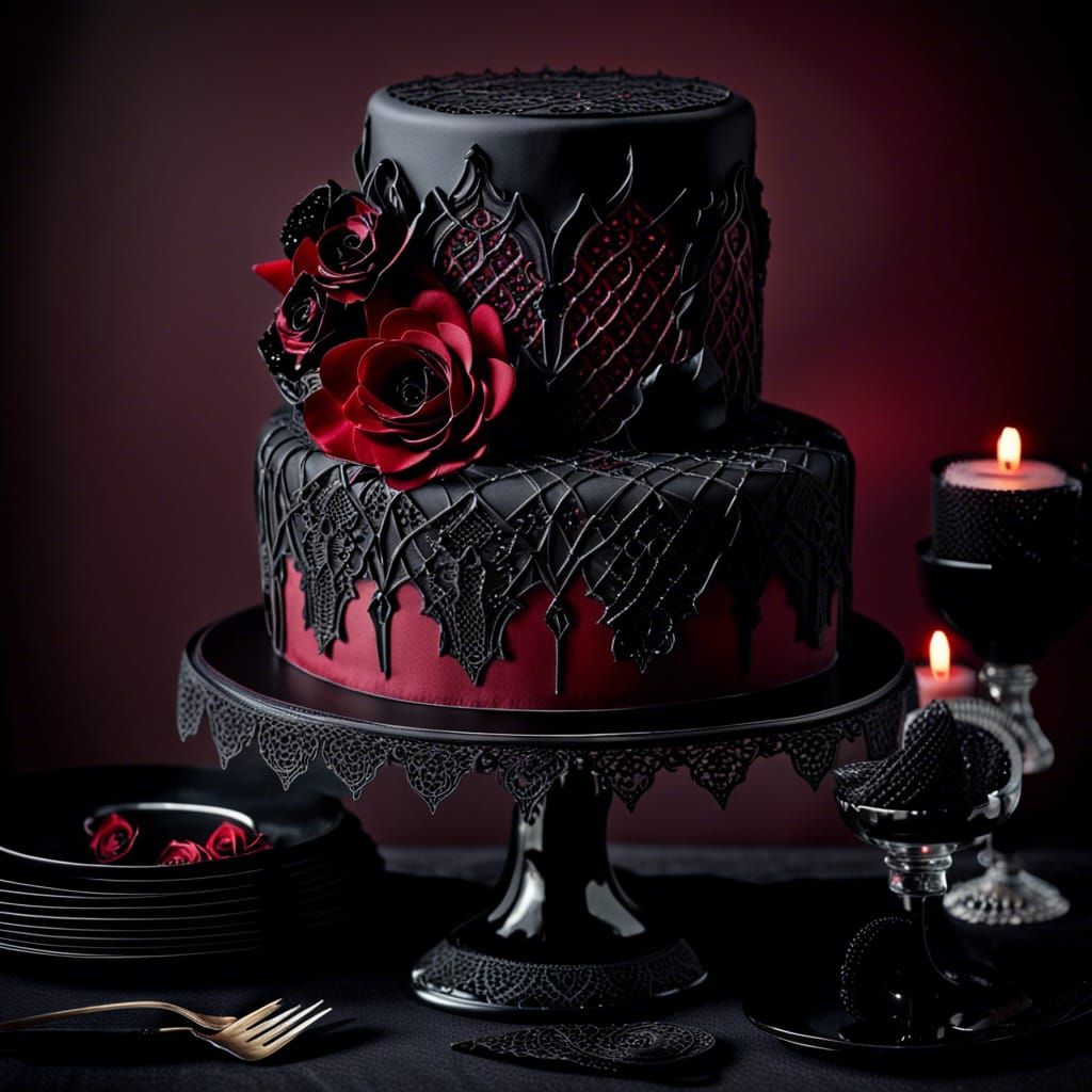 a gothic-inspired cake   by @Lazyartist_ai