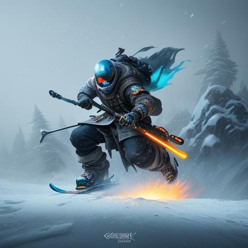 White Mouse Snowboarding in Vibrant Fantasy Art
