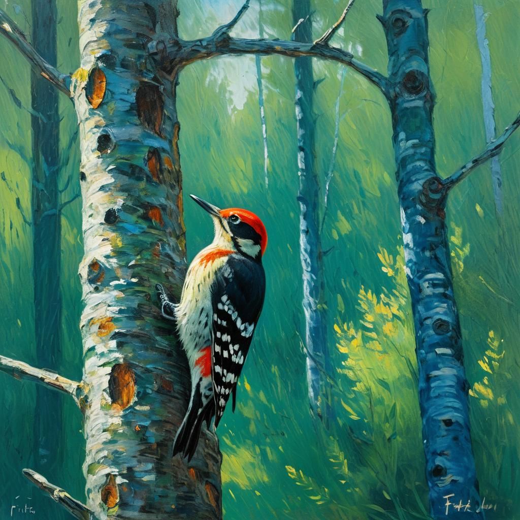 A woodpecker in a forest
